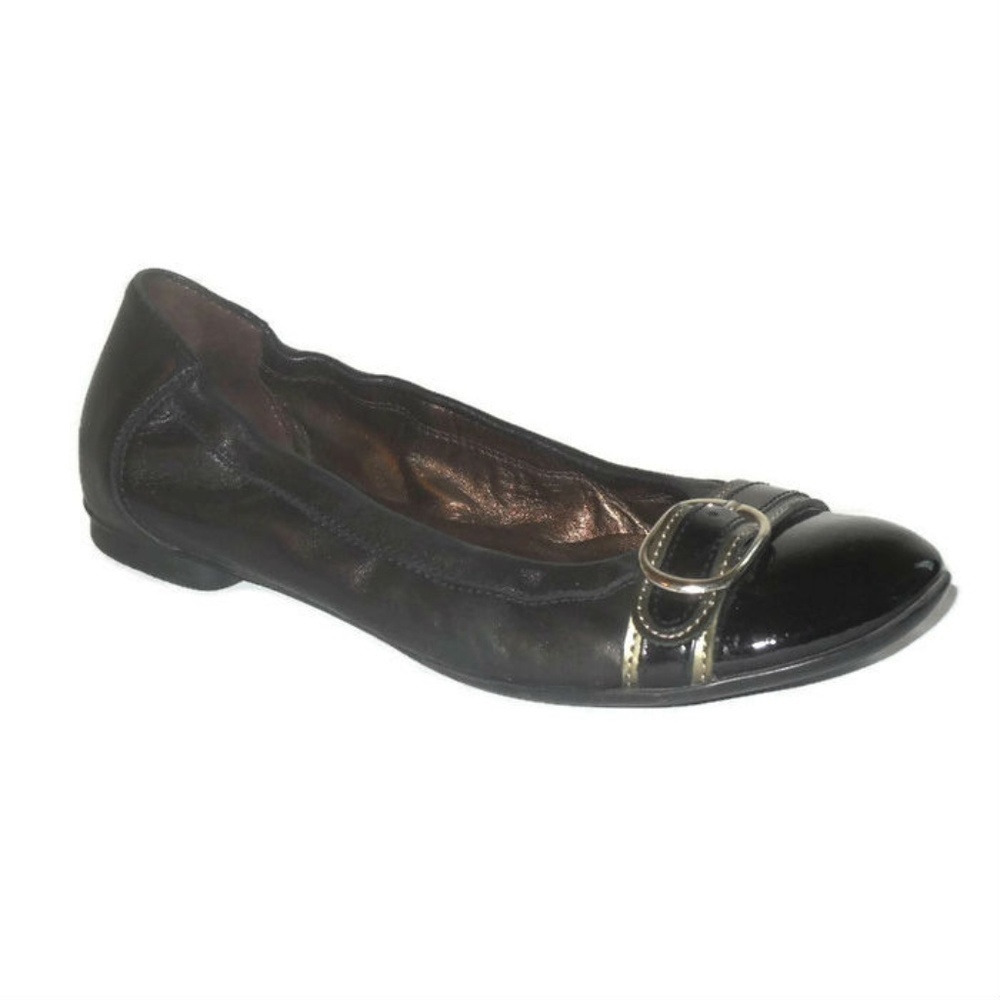 AGL Black Leather & Patent Cap Toe Ballet Flats 37